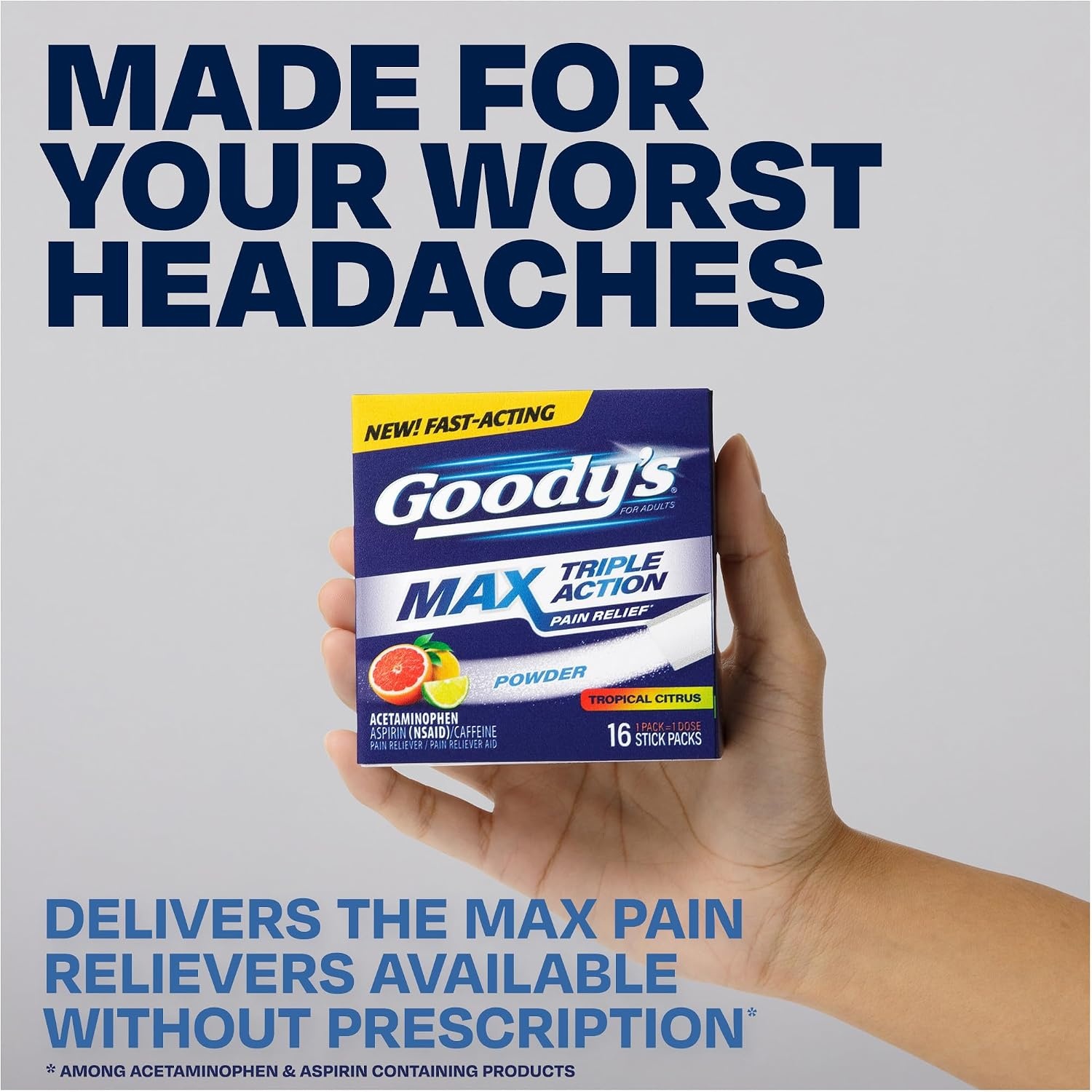 image:imageGoodys Max Triple Action Pain Relief Tropical Citrus Powder 16 Ct