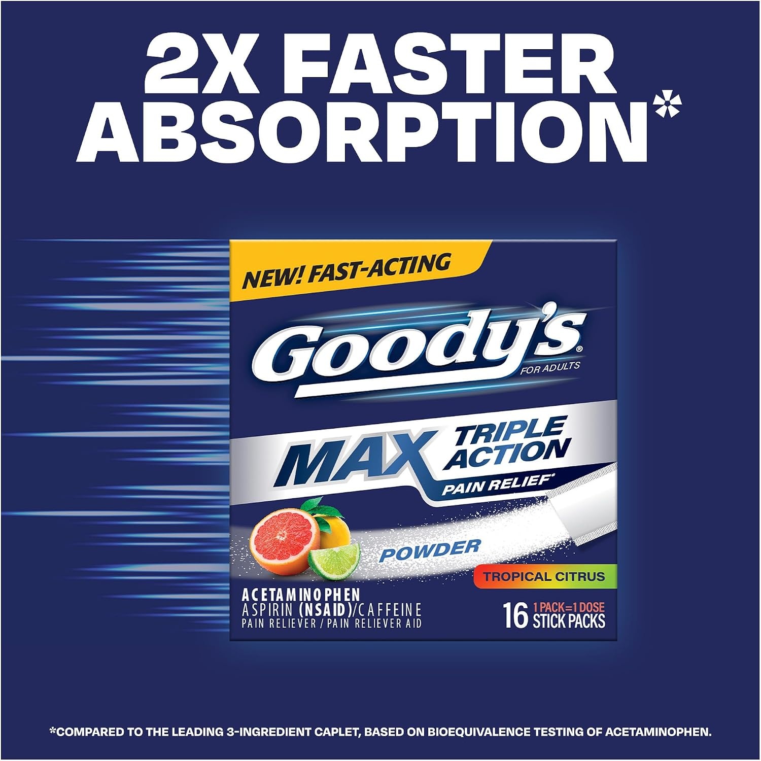 image:imageGoodys Max Triple Action Pain Relief Tropical Citrus Powder 16 Ct