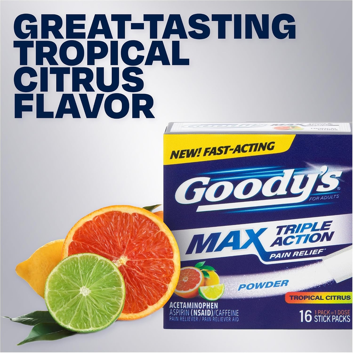 image:imageGoodys Max Triple Action Pain Relief Tropical Citrus Powder 16 Ct