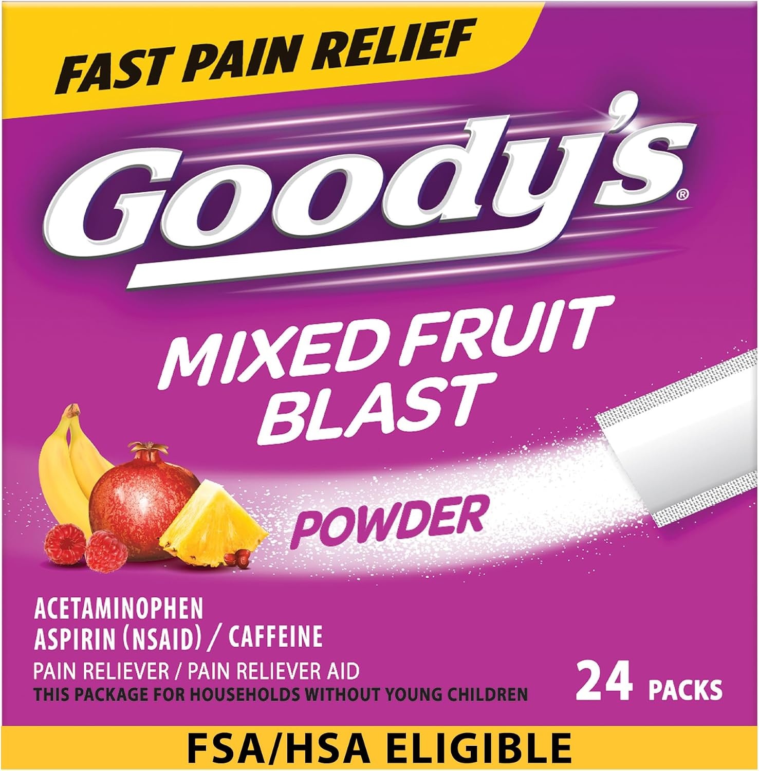 image:imageGoodys Triple Action Pain Relief Cool Orange Powder 4 Count Pack of 624 Count Pack of 1