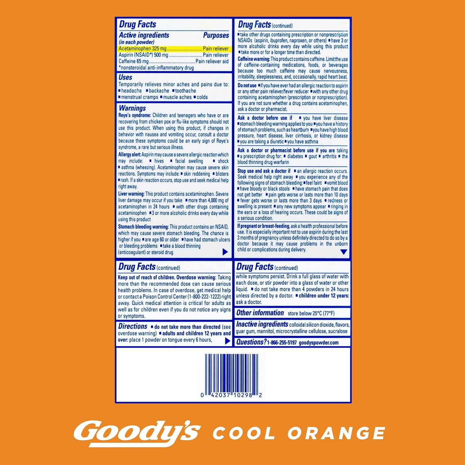 image:imageGoodys Triple Action Pain Relief Cool Orange Powder 4 Count Pack of 624 Count Pack of 1
