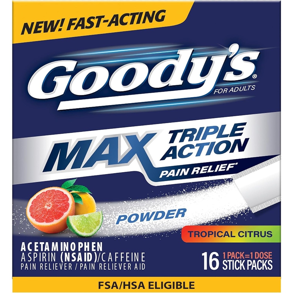 image:imageGoodys Max Triple Action Pain Relief Tropical Citrus Powder 16 Ct