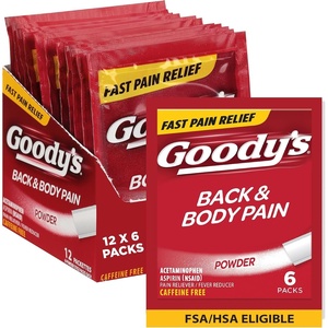Goody’s Back and Body Pain Relief Powder, Dual Action, 6 Count, Pack of 12(Pack of 12)